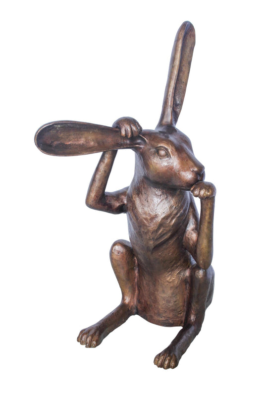 Pondering Bunny Rabbit Bronze Statue, Charming Home Decor 8" x 14" x 22"H
