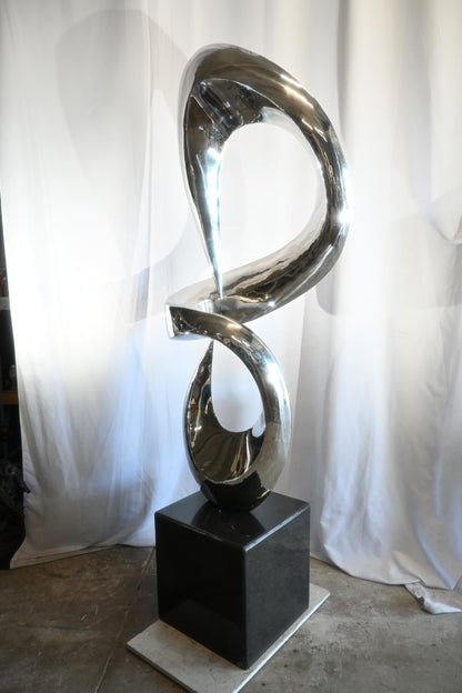 Giant Abstract Double Loop Stainless Steel Sculpture Marble 30"x21"x98"H