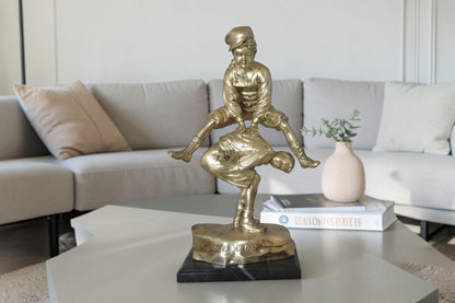 Leapfrog bronze statue silver finish  - Size: 12"L x 7"W x 19"H.