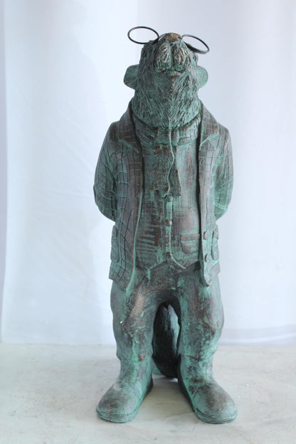 NIFAO Resin Statue Mole with Glasses Bronze Green Patina Finish 9" x 11" x 26"H