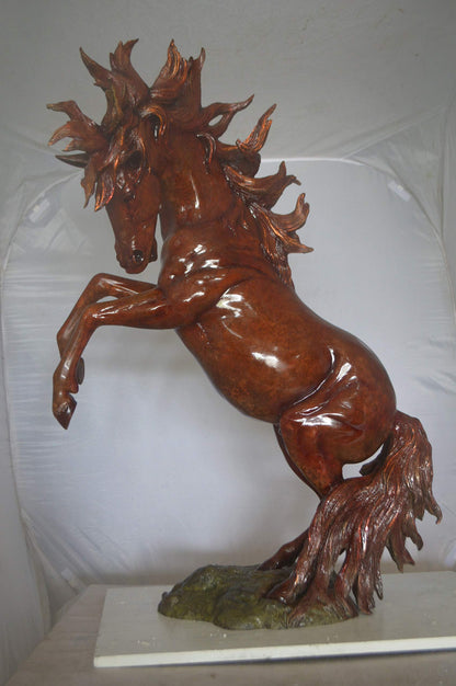 Large Rearing Horse  Red Finished Bronze Statue -  Size: 34"L x 21"W x 46"H.