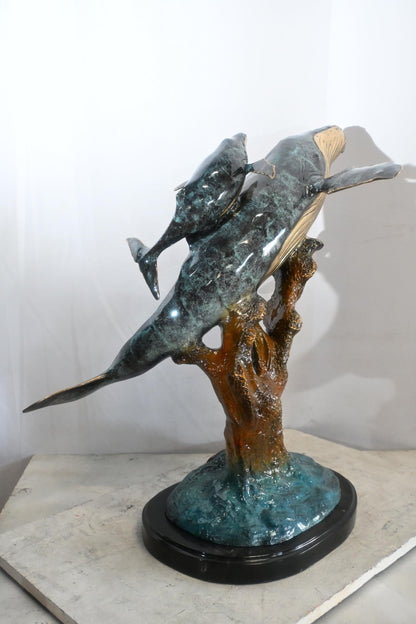 Bronze Humpback Whale Pair Sculpture Coral Branch 27"x22"x30"H