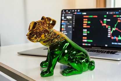Ombre Green Chrome Bulldog Resin Statue - Pop Art Home Decor, 16"L x 9"W x 13"H