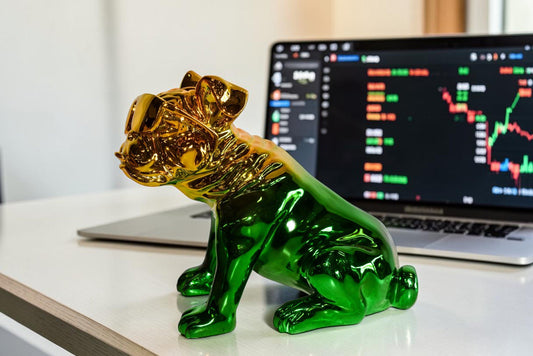 Ombre Green Chrome Bulldog Resin Statue - Pop Art Home Decor, 16"L x 9"W x 13"H