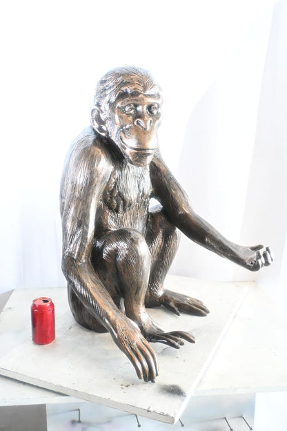 Realistic Sitting Chimpanzee Handcrafted Aluminum Statue 27"x21"x31"H