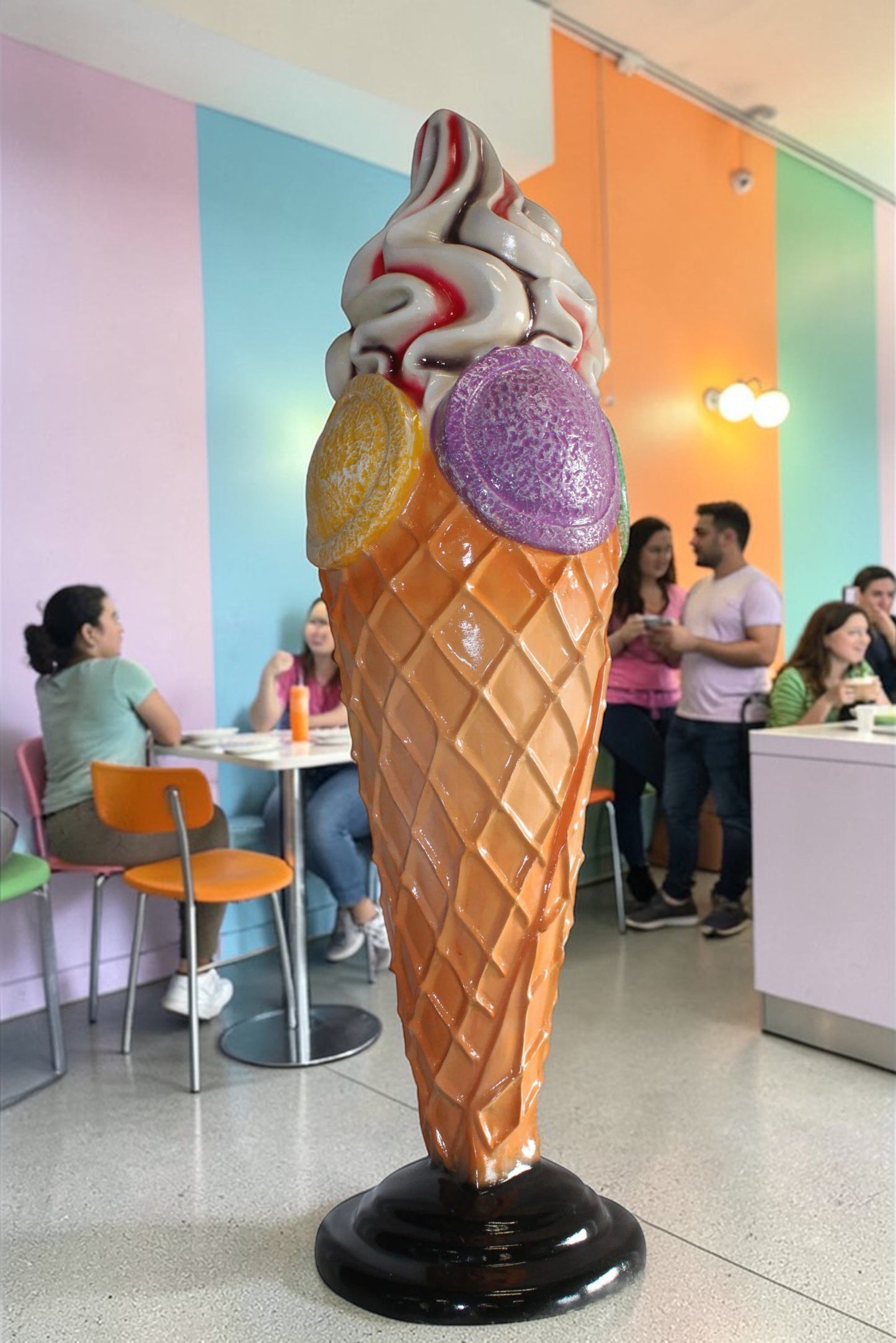 Giant Fiberglass Ice Cream Cone Statue, Sweet Delight 19" x 19" x 62"H