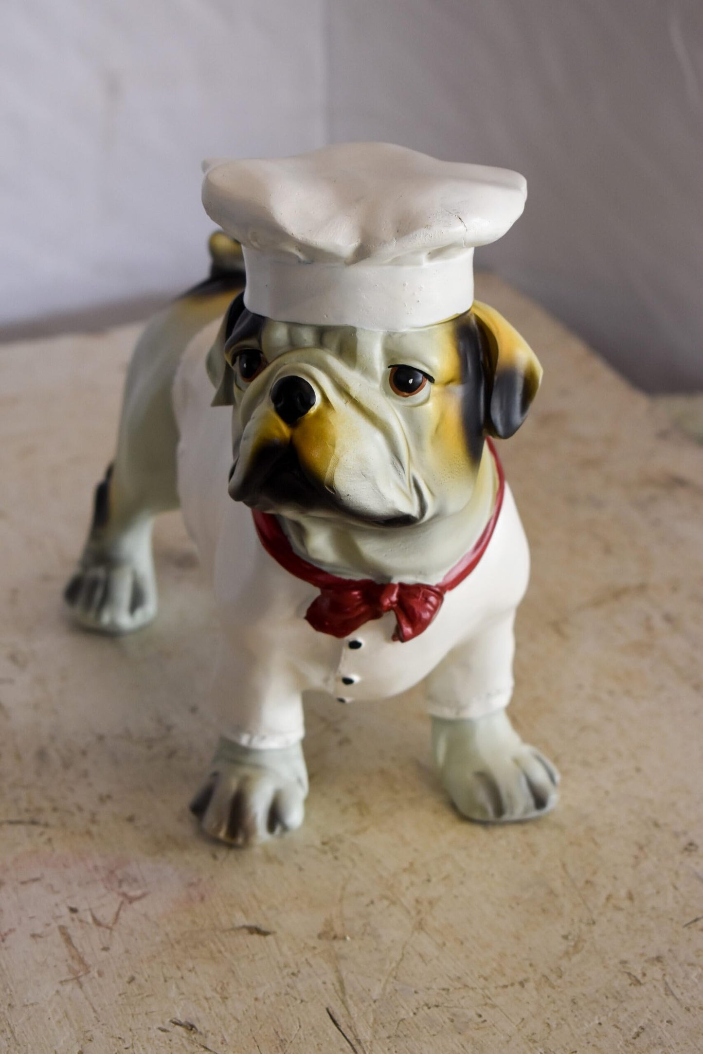 A Happy Dog Dressed as A Baker Man, Resin Statue 10" x 5" x 9"H