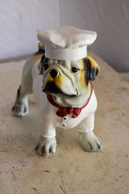 A Happy Dog Dressed as A Baker Man, Resin Statue 10" x 5" x 9"H