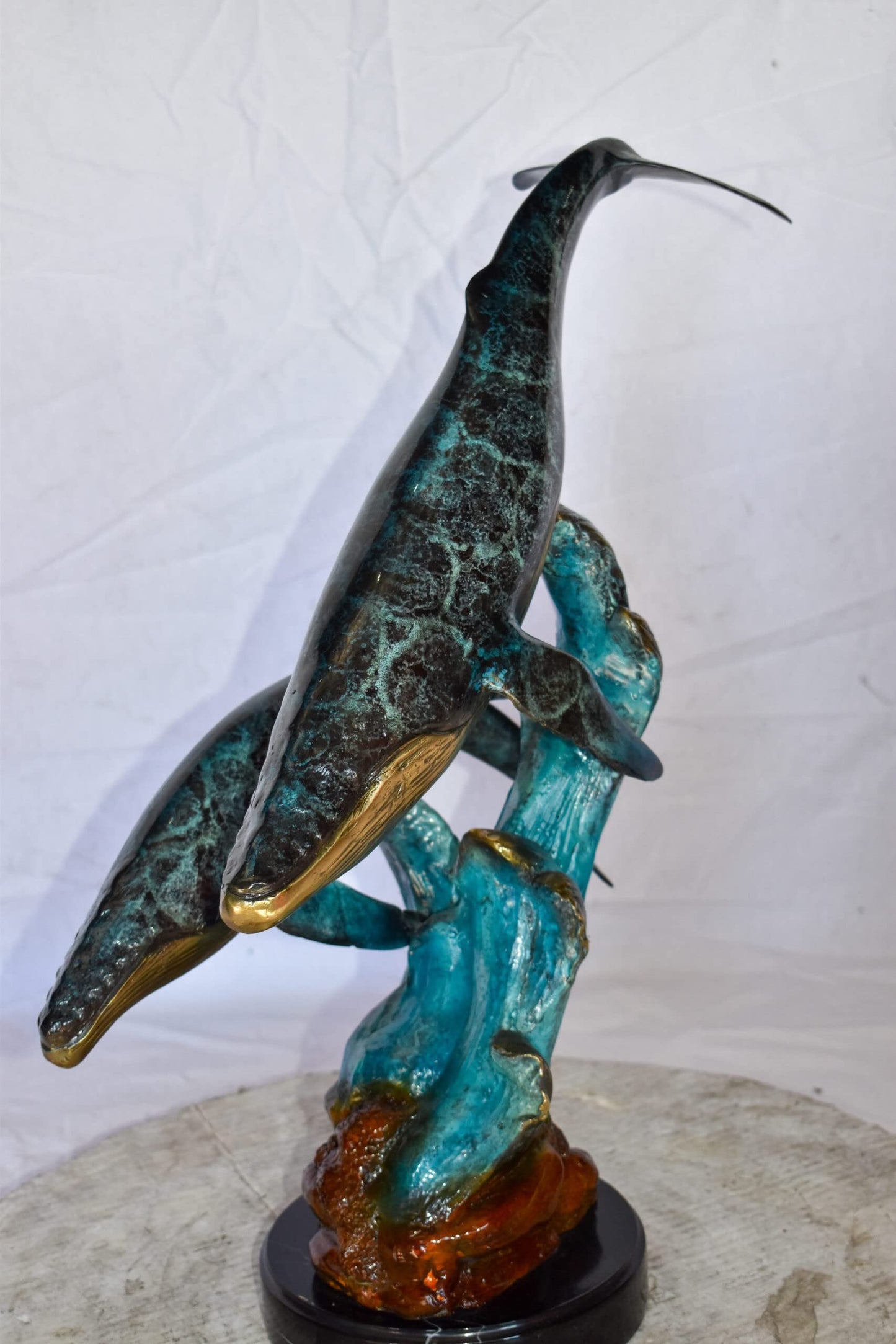 Pair of Humpback Whales Swimming in The Ocean Bronze Statue  20" x 10" x 25"H