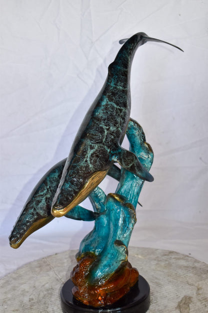 Pair of Humpback Whales Swimming in The Ocean Bronze Statue  20" x 10" x 25"H