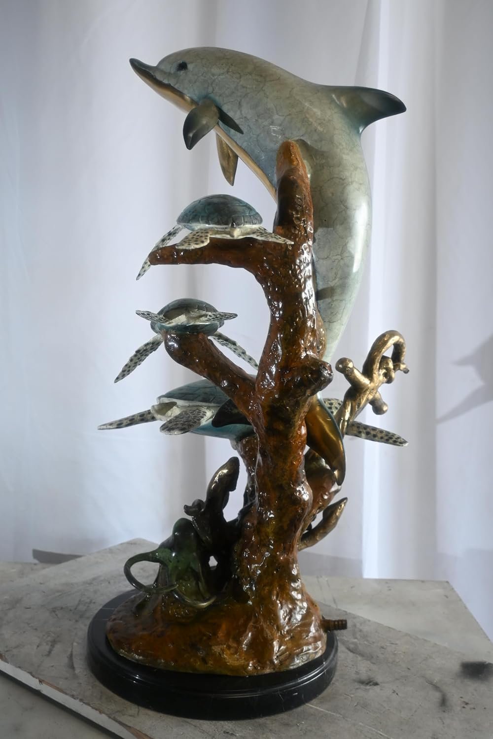 Bronze Dolphin Sea Turtles Fountain Lost Wax Ocean Scene 22"x18"x37"H
