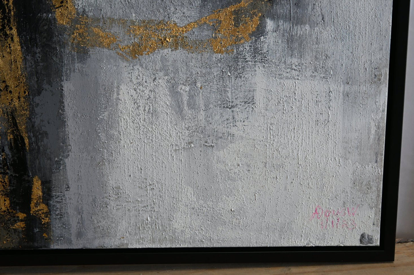 Ferris Wheel Abstract Canvas Painting Gray Gold Framed Art 41"x61"