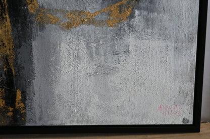 Ferris Wheel Abstract Canvas Painting Gray Gold Framed Art 41"x61"