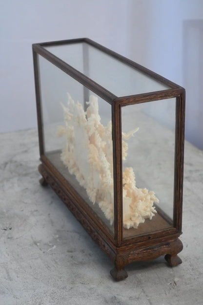 Carved Resin Chinese Scholar Landscape in Wood Case 12"x4"x9"H