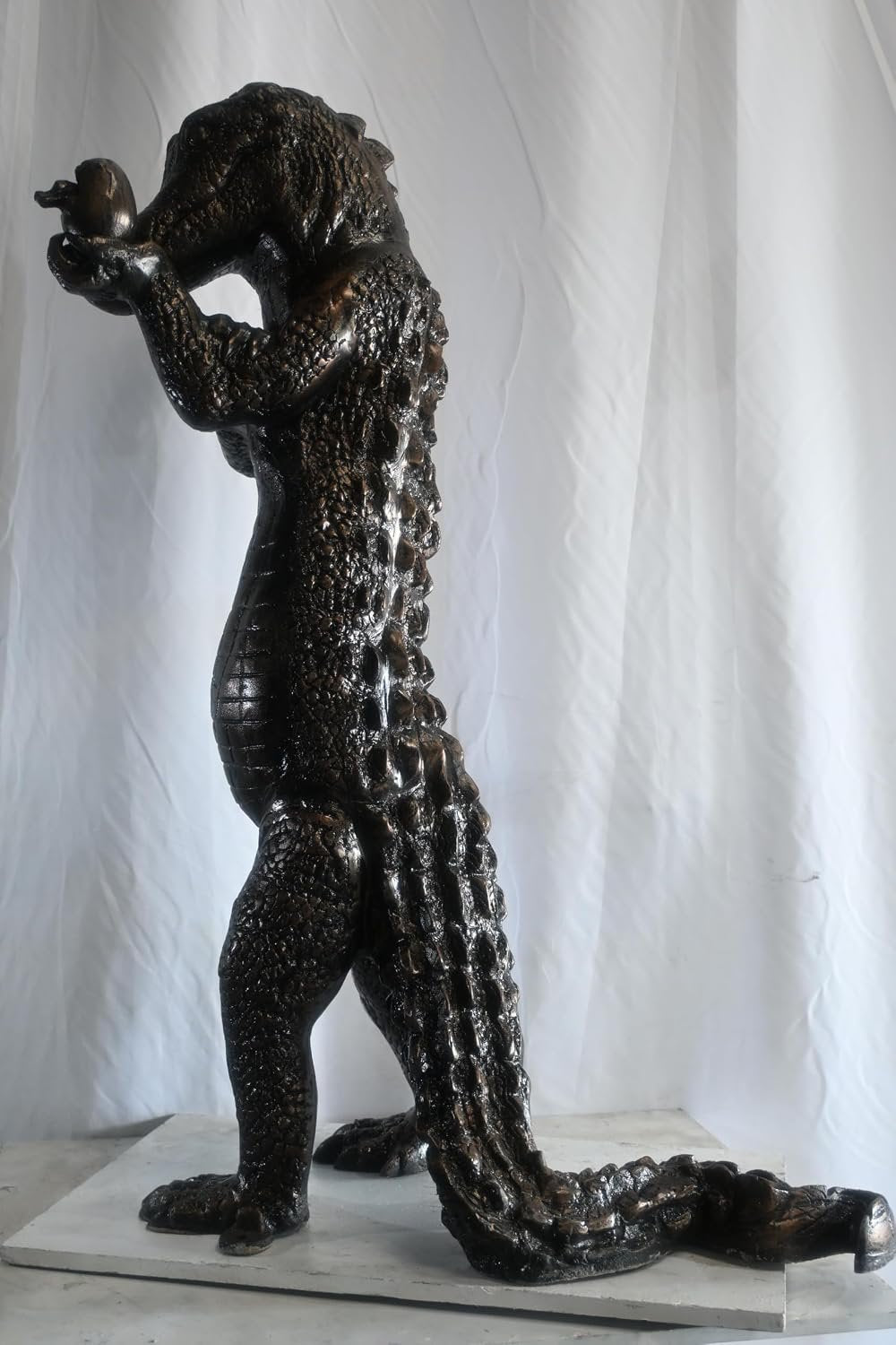 Large Alligator Statue Holding Baby Gator in Egg Cast Aluminum 34"x23"x54"H