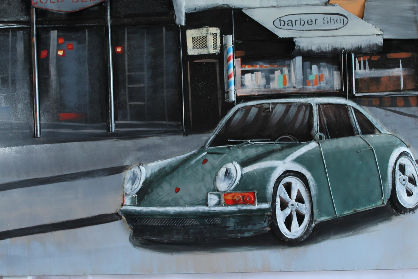 NIFAO Porsche 911 Inspired Classic Green Sports Car Metal Wall Art 79" x 2" x 40"H