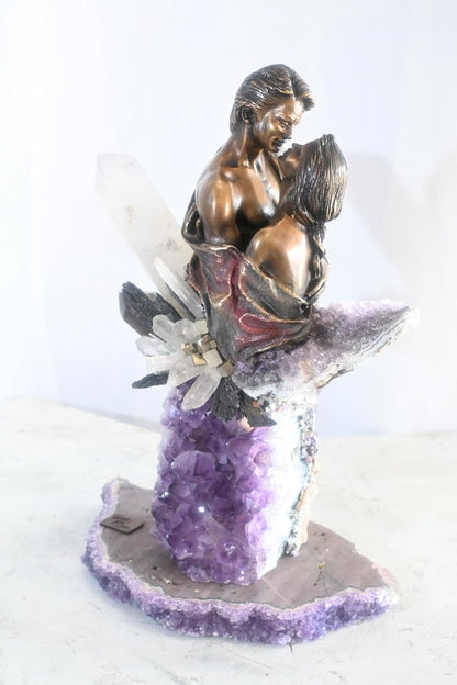 Manel Vidal The Kiss Bronze Couple Quartz Amethyst Ebano 11"x11"x18"H