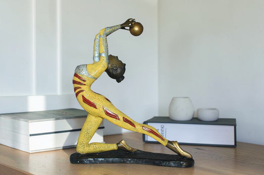 Ballet Dancer with a Ball Bronze Statue -  Size: 12"L x 6"W x 14"H.
