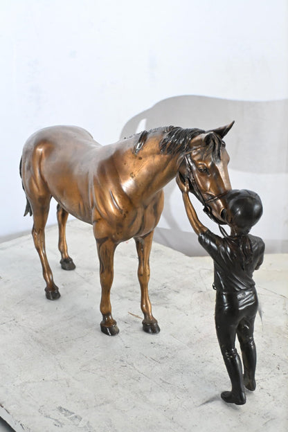 Horse with Girl Bronze Statue Equestrian Sculpture Kissing 22"x5"x14"H