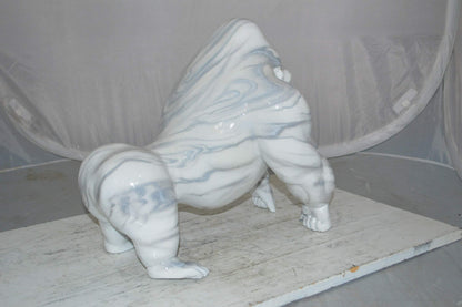 Modern King Kong Grey white Bronze Statue -  Size: 15"L x 13"W x 17"H.