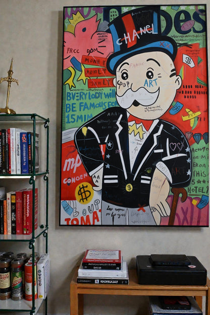 Rich Uncle Pop Art Canvas Painting Framed Street Art 61"x41"