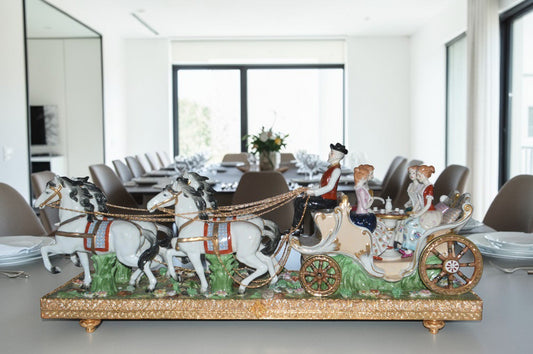 Porcelain Carriage with 4 young Girls Drinking Tea -  Size: 41"L x 10"W x 18"H.