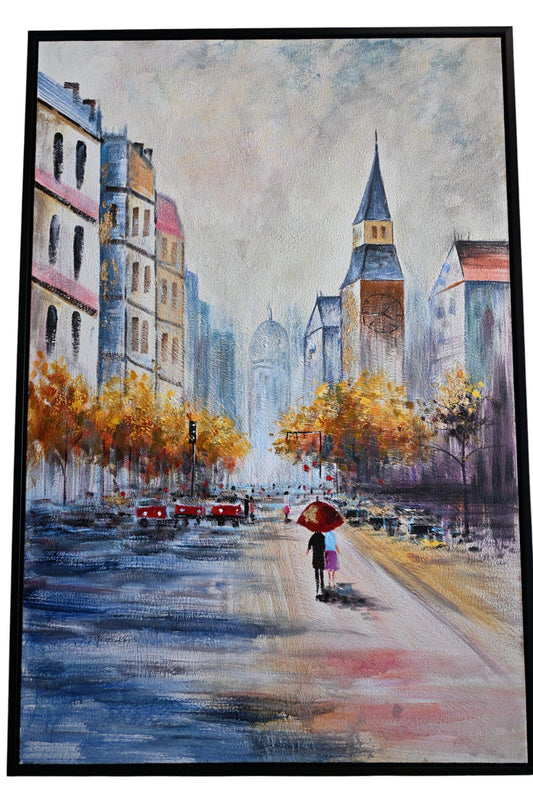 Urban Dream Canvas Painting Framed City Street Art 61"x41"