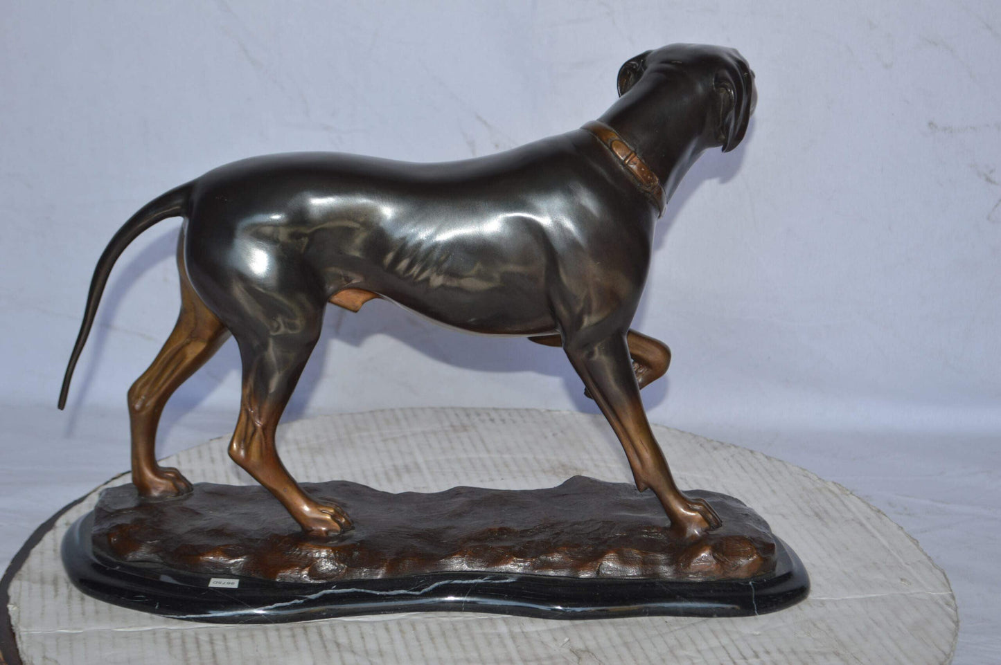 Black Labrador Bronze Statue Mounted on A Marble - Size: 20"L x 8"W x 14"H.