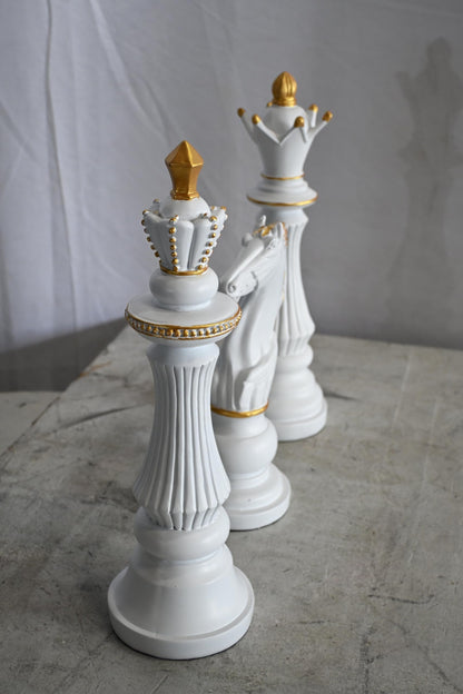 Decorative Chess Pieces Set White Gold Resin Figurines 4"x13"x14"H