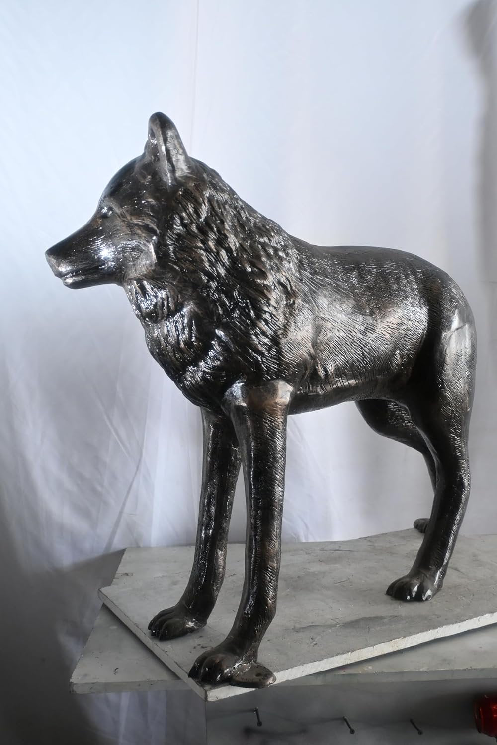 Realistic Life Size Standing Wolf Aluminum Garden Statue 41"x15"x34"H