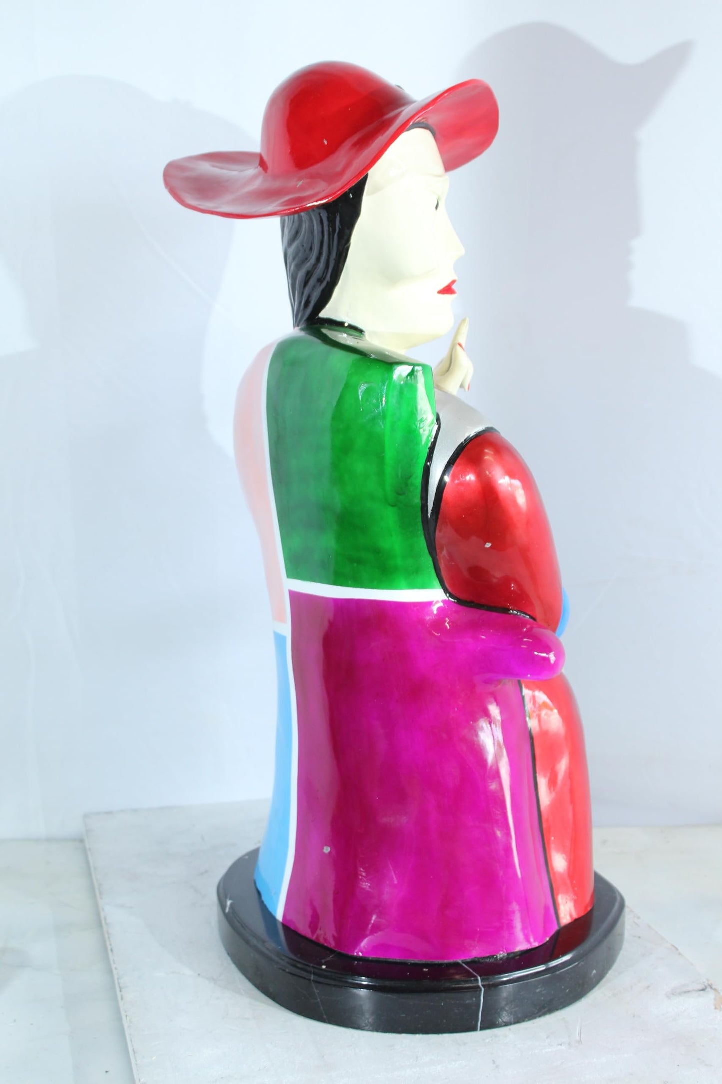 NIFAO Colorful Picasso Style Bronze Woman Bust with Red Hat 18" x 16" x 32"H