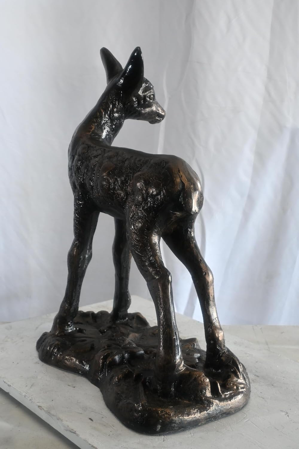 Fawn Statue on Forest Base with Leaves Aluminum Yard Art 17"x11"x25"H