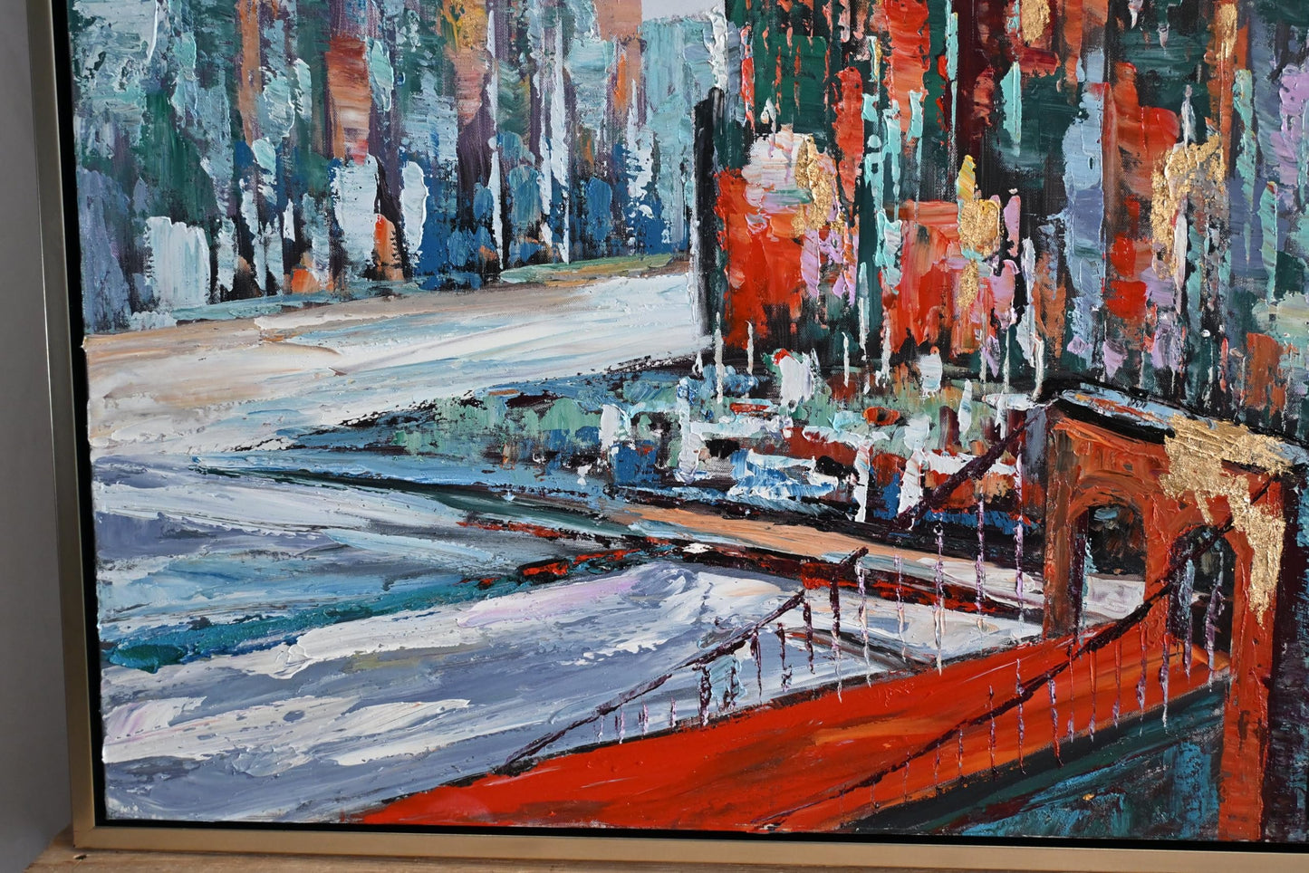 Vivid New York City Canvas Painting Framed Abstract Art 41"x61"