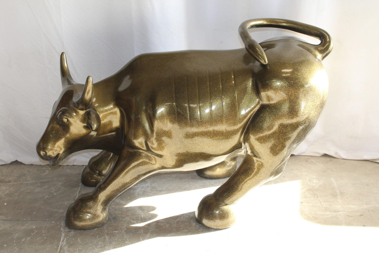 Iconic Giant Fiberglass Bronze Color Wall Street Bull 57" x 28" x 33"H