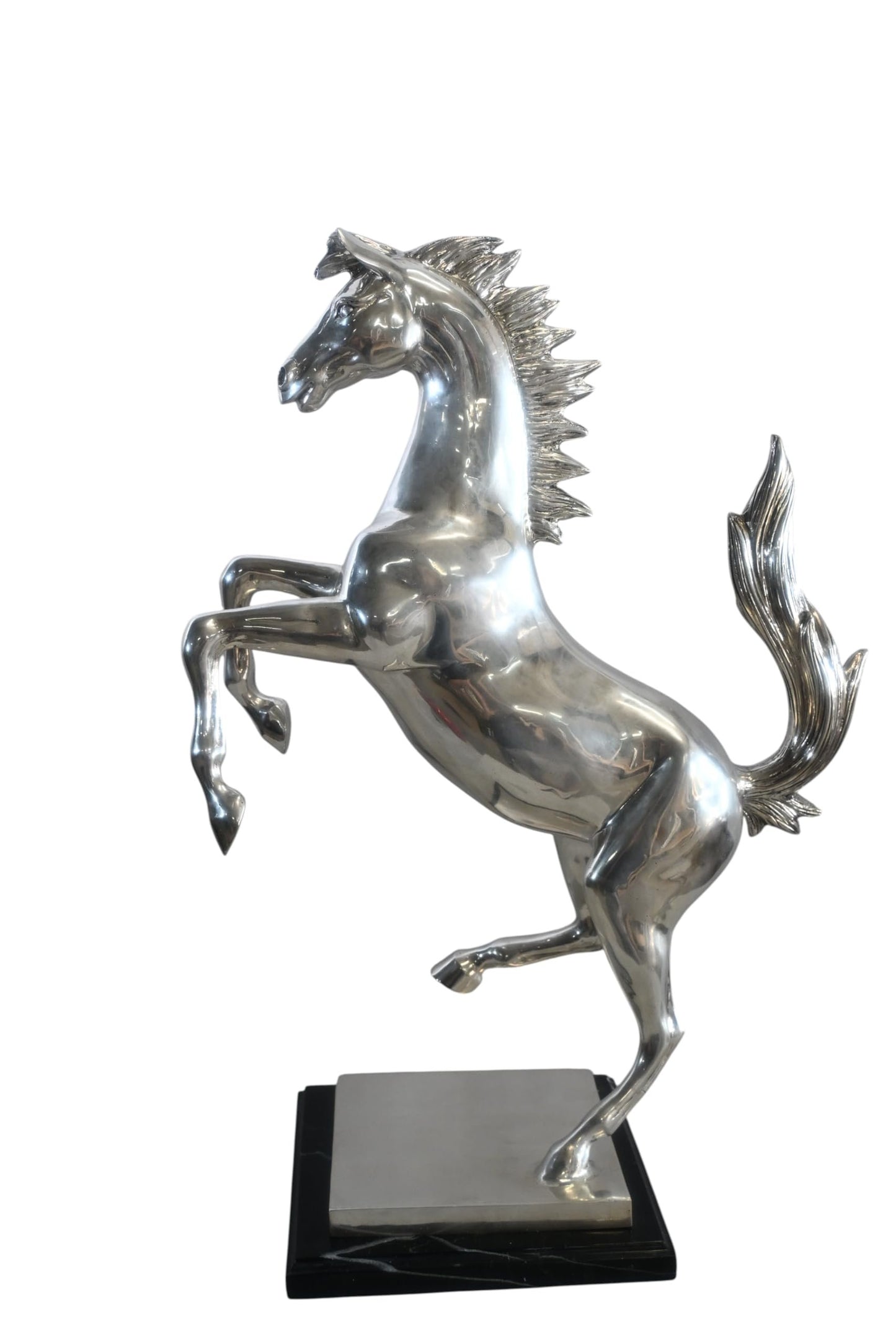 Ferrari Prancing Horse Bronze Silver Finish Sculpture 20"x9"x29"H