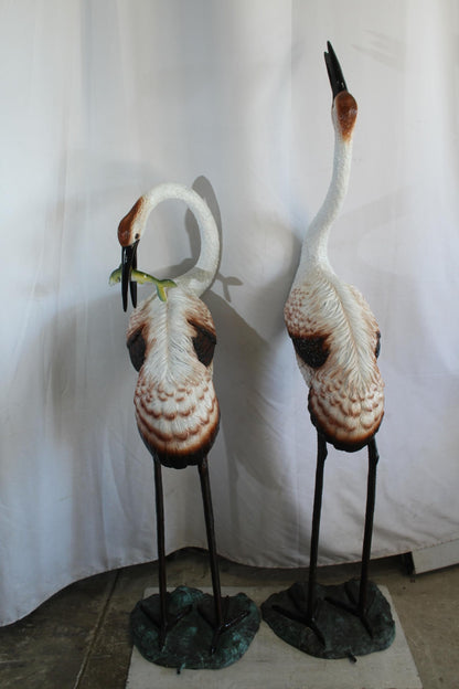 Pair Large Bronze Crane Fountains Garden Water Feature 23"x17"x56"H