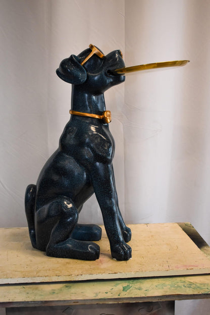 Happy Host Dog Resin Statue with A Tray, Blue Finish 25" x 12" x 31"H