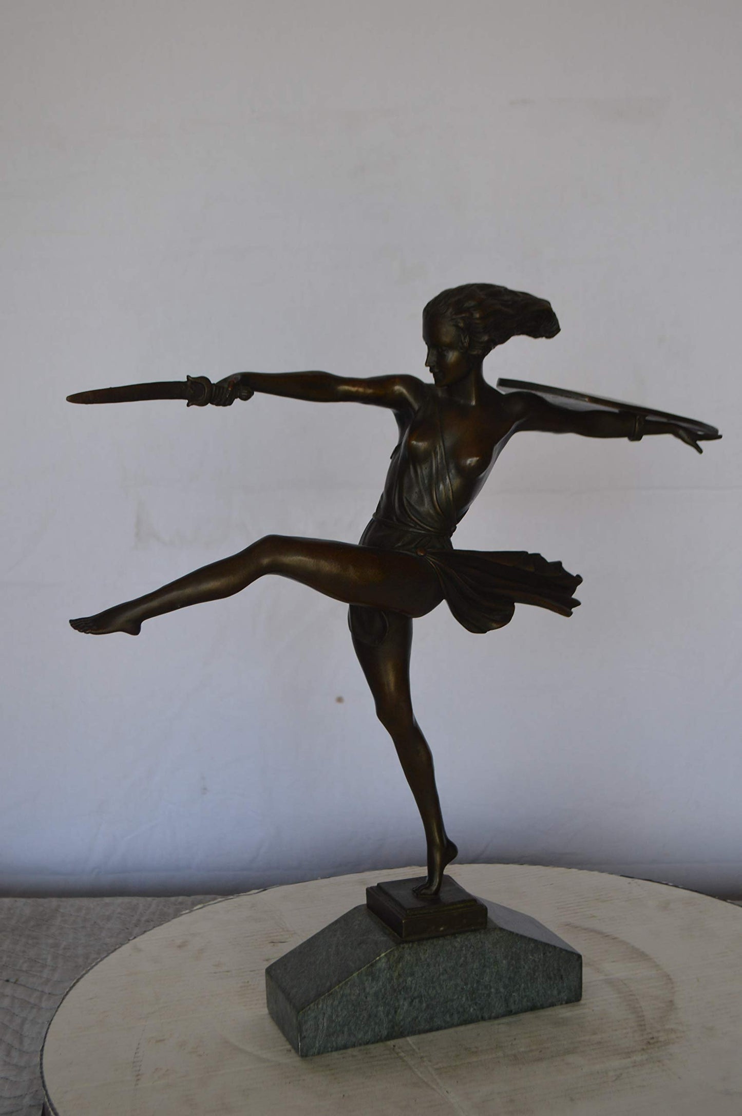Woman Fighter with Sword Bronze Statue -  Size: 19"L x 5"W x 20"H.