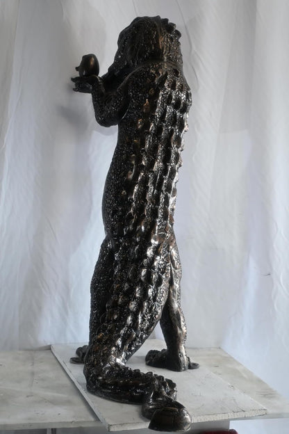 Large Alligator Statue Holding Baby Gator in Egg Cast Aluminum 34"x23"x54"H