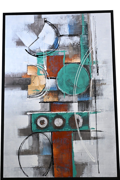 Serenity Abstract Canvas Painting Teal Orange Framed Art 61"x41"