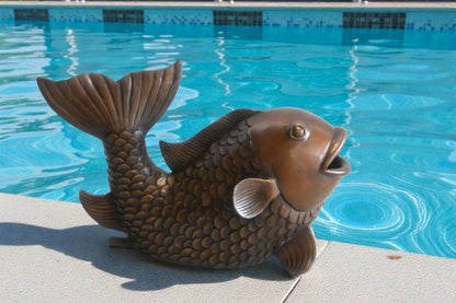 Bronze Koi Fish Fountain Sculpture Garden Water Feature 15"x7"x9"H