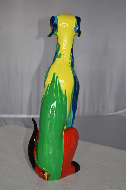 Modern Art of a Greyhound Dog Sitting Statue Made of Resin Size: 7" x 5" x 17"H