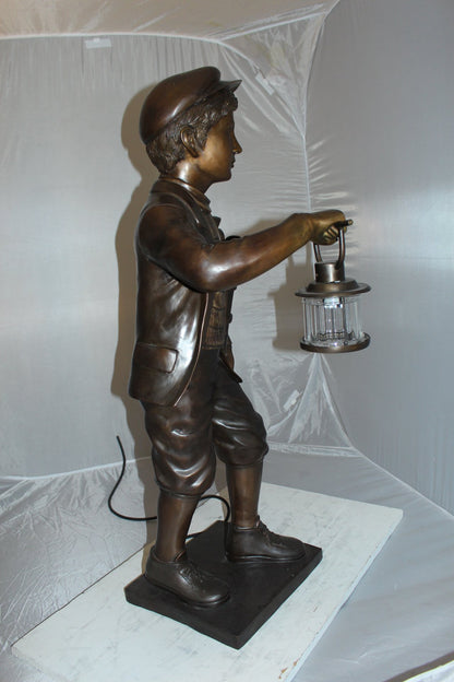NIFAO Bronze Golf Caddy Statue with Light Lantern - 42" H Garden Sculpture