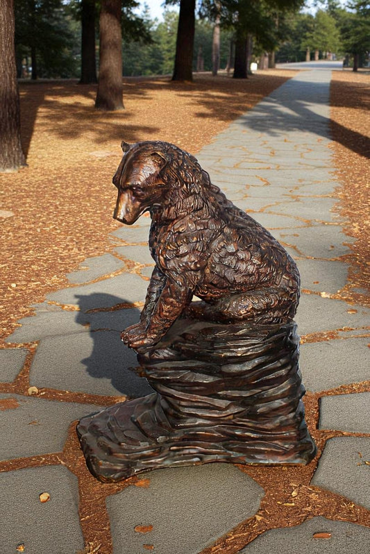 Nifao Life Size Sitting Bear Bronze Statue - Handcrafted Wildlife Sculpture, 43" x 29" x 51"H
