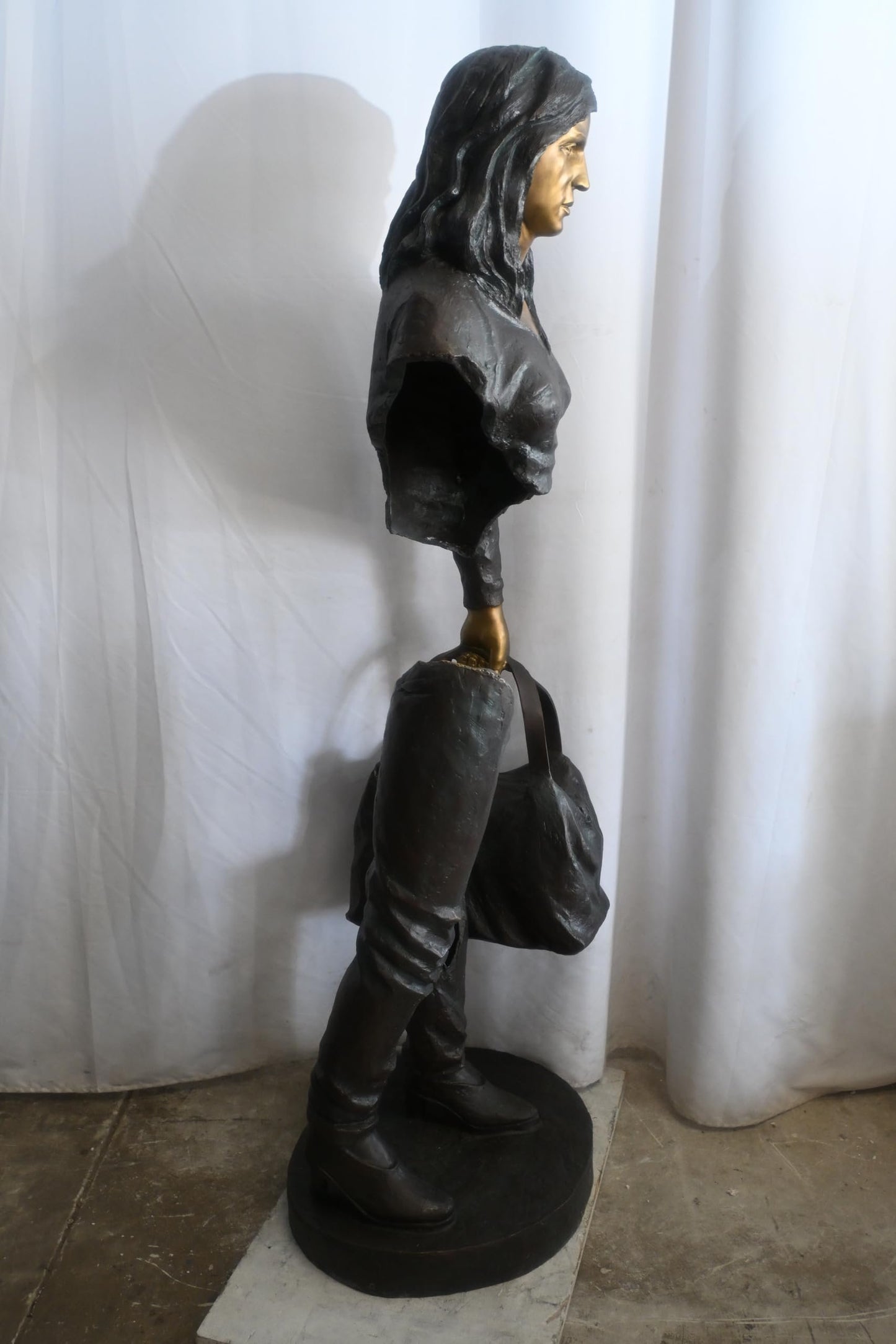 Bronze Saleswoman Statue with Handbag Abstract Figurine 24"x20"x70"H