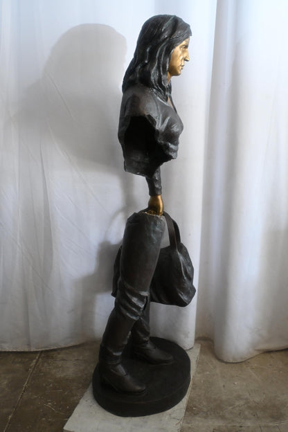 Bronze Saleswoman Statue with Handbag Abstract Figurine 24"x20"x70"H