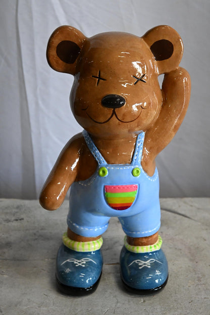 Teddy Bear Ceramic Figurine Overalls Shoes Andres Mendez 8"x5"x15"H