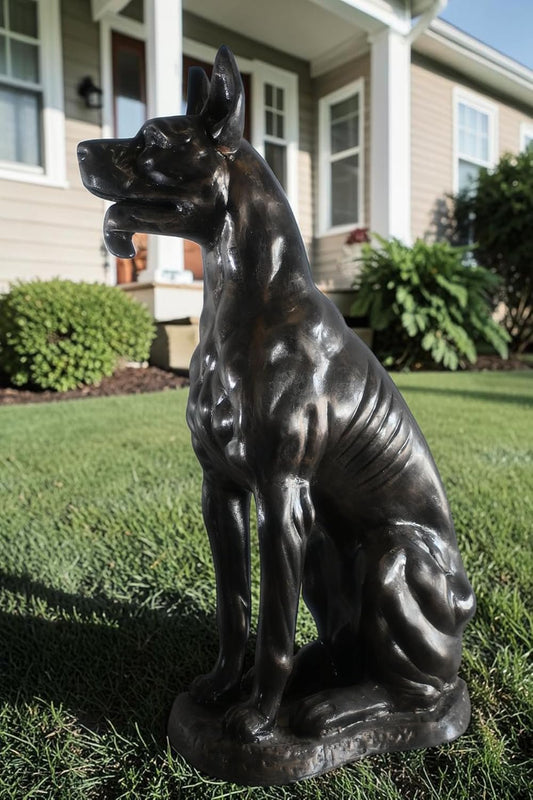 Stately Life Size Sitting Great Dane Dog Aluminum Statue 28"x13"x41"H