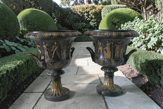 Pair of Beautiful Urns Bronze Statues - Size: 24"L x 24"W x 29"H.