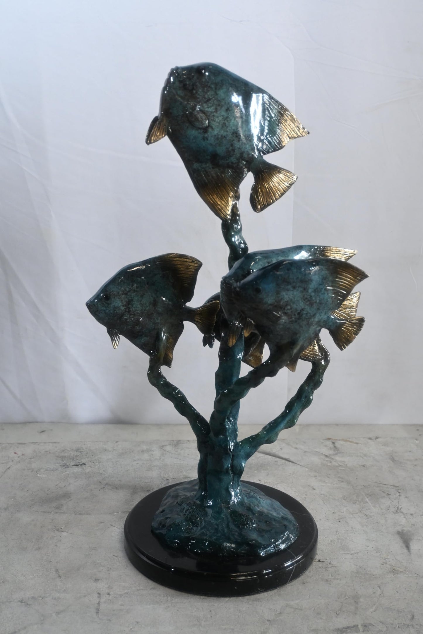 Bronze Tropical Fish Quartet Sculpture Coral Branch 13"x20"x21"H
